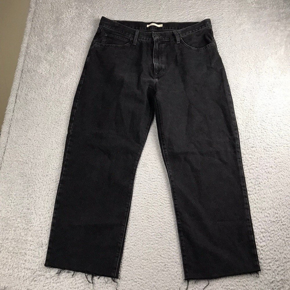 Levis‎ '94 Baggy Jeans Women 33 (38x27) Black High Rise Raw Hem Straight Leg
